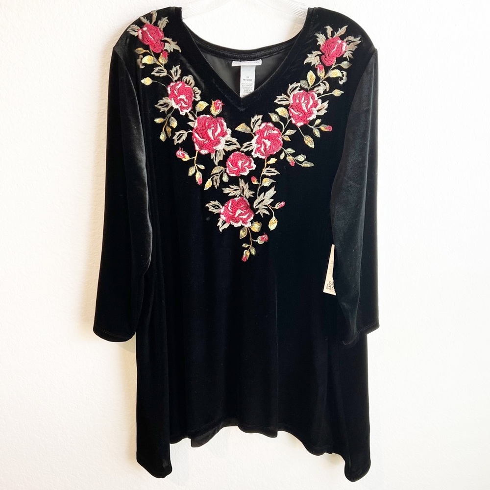 Catherine’s Plus Size 1X Black Floral Embroidered Blouse